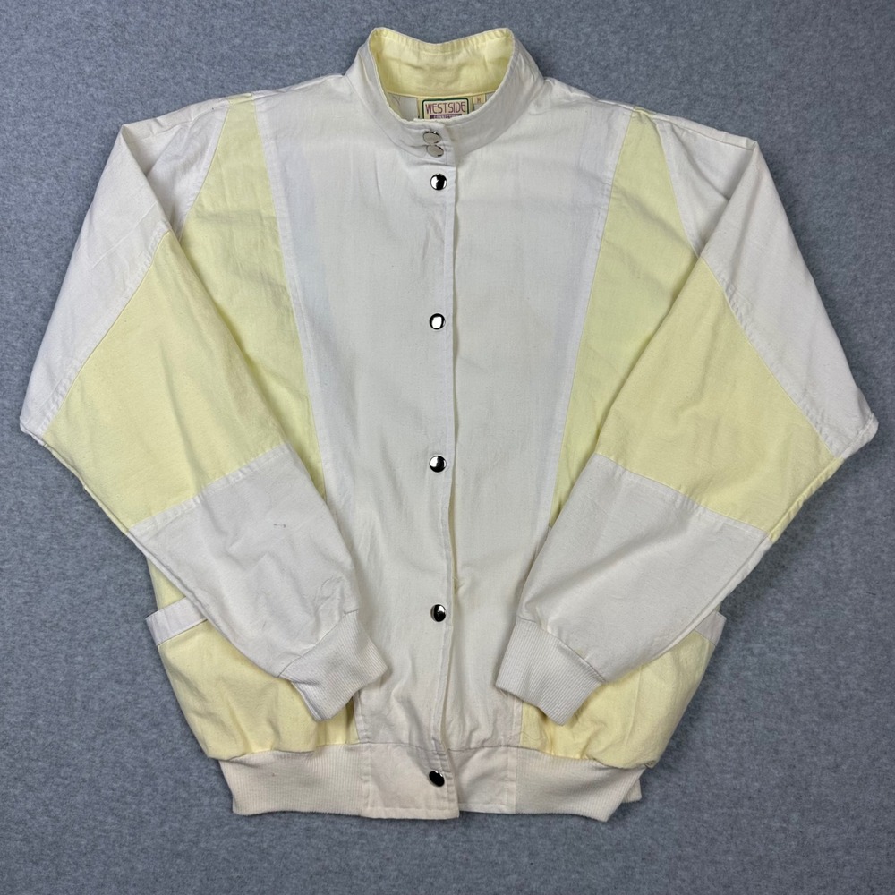Vintage‎ Westside Connection Colorblock Bomber Jacket Cream Yellow Womens Medium